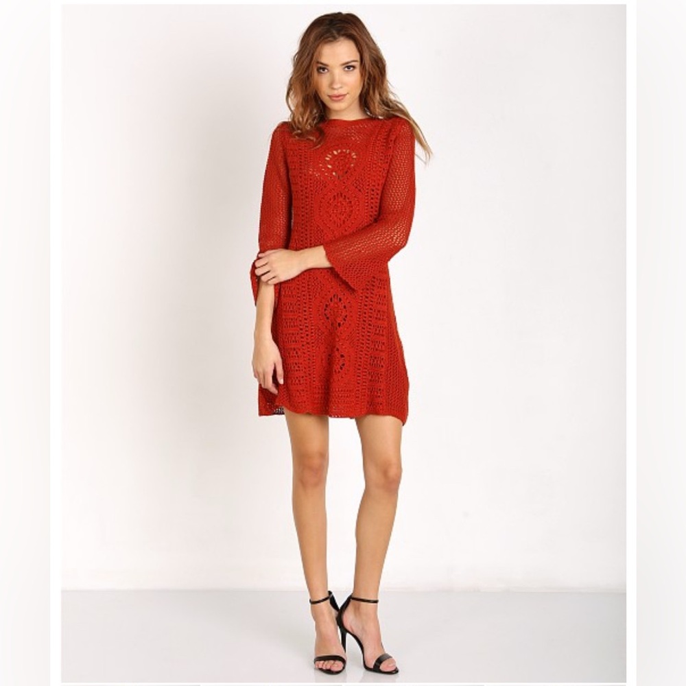 NWT Free People Rosalind Crocheted Swit Dress Burnt Orange
